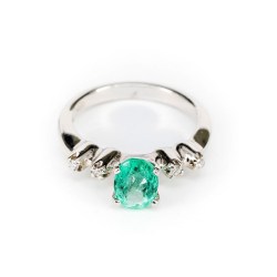 Anello in Oro bianco Smeraldo e Diamanti