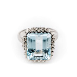 Anello Cestino in Oro Bianco e Acquamarina
