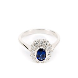 Anello Tipo Margherita Oro Bianco e Zaffiro Termodiffuso