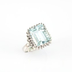 Anello Cestino in Oro Bianco e Acquamarina