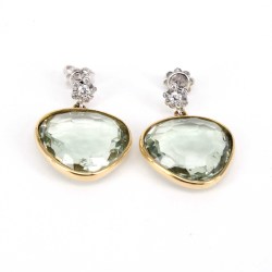 Orecchini in oro giallo bianco quarzo prasio e diamanti